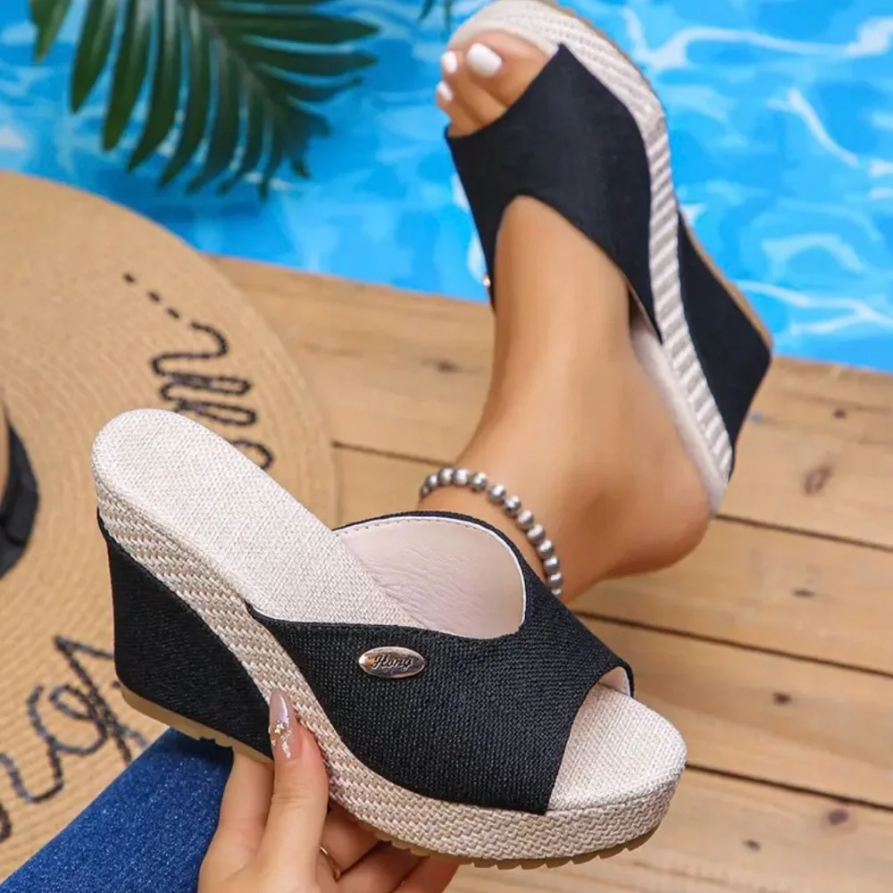 Black Wedge Sandals NWOT